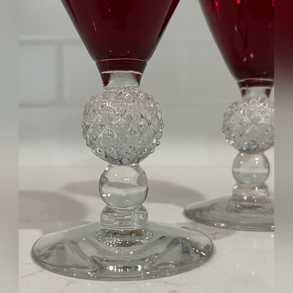 Vintage Morgantown Art Deco Ruby Cut To Clear Goblets 9 oz Set Of 2 - Picture 5 of 9